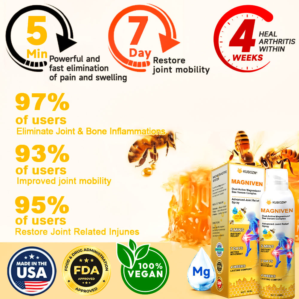 🇺🇸🏅  KUBOZN® MagniVen Magnesium & Bee Venom Joint Spray – 5 Min Relief · 7 Day Mobility · 4 Week Comfort