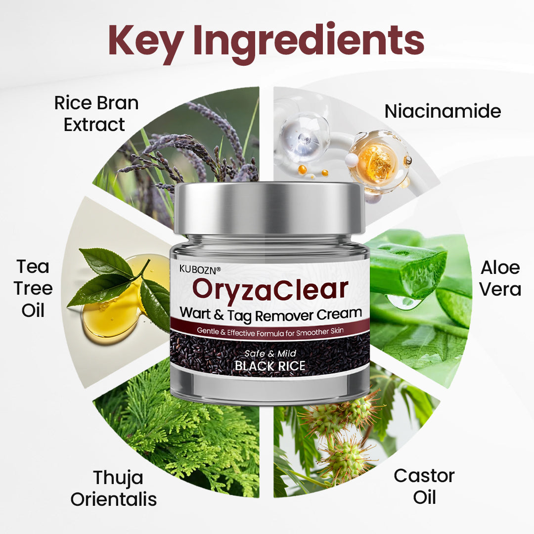 ⭐ KUBOZN® OryzaClear – Black Rice Power Cream for Skin Tags & Bumps · Gentle Plant-Based Softening Formula