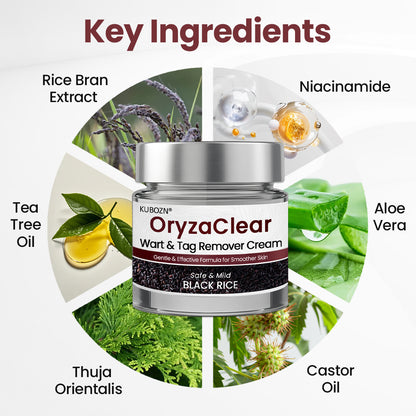 ⭐ KUBOZN® OryzaClear – Black Rice Power Cream for Skin Tags & Bumps · Gentle Plant-Based Softening Formula