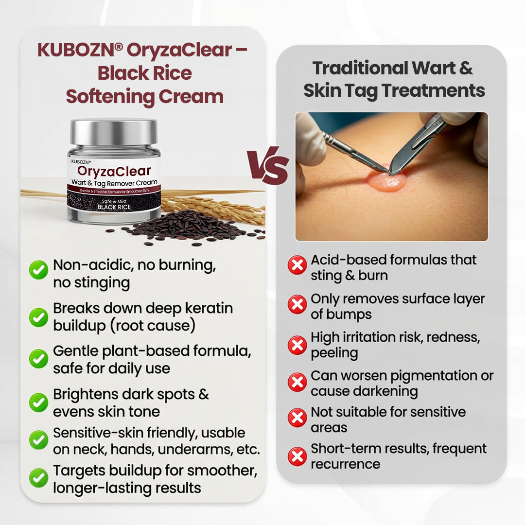 ⭐ KUBOZN® OryzaClear – Black Rice Power Cream for Skin Tags & Bumps · Gentle Plant-Based Softening Formula